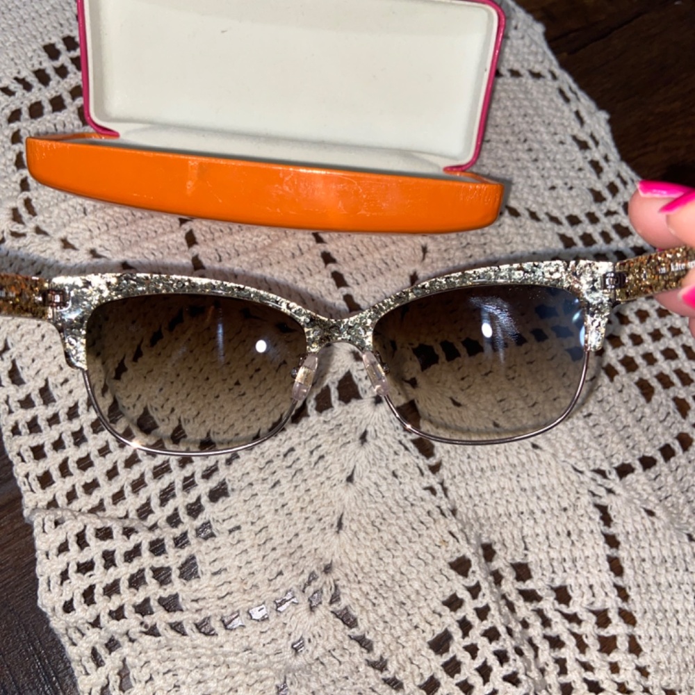 KATE SPADE SHIRA SUNGLASSES TORTOISE GOLD GLITTER CAT EYE WITH CASE - Picture 12 of 16
